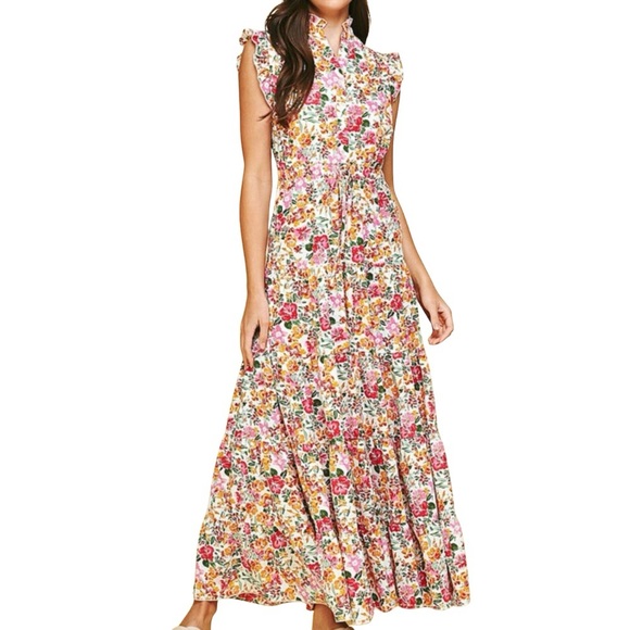 Pinch White Floral Ruffle Maxi Dress Size M | Garden | Cottagecore | Vacation - Picture 6 of 13